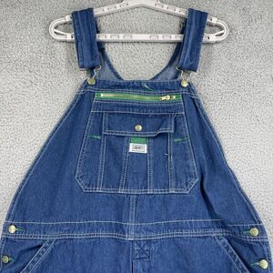Liberty Bib Overalls Men 44x30 Blue Hammer Loop Pockets Carpenter Green Trim
